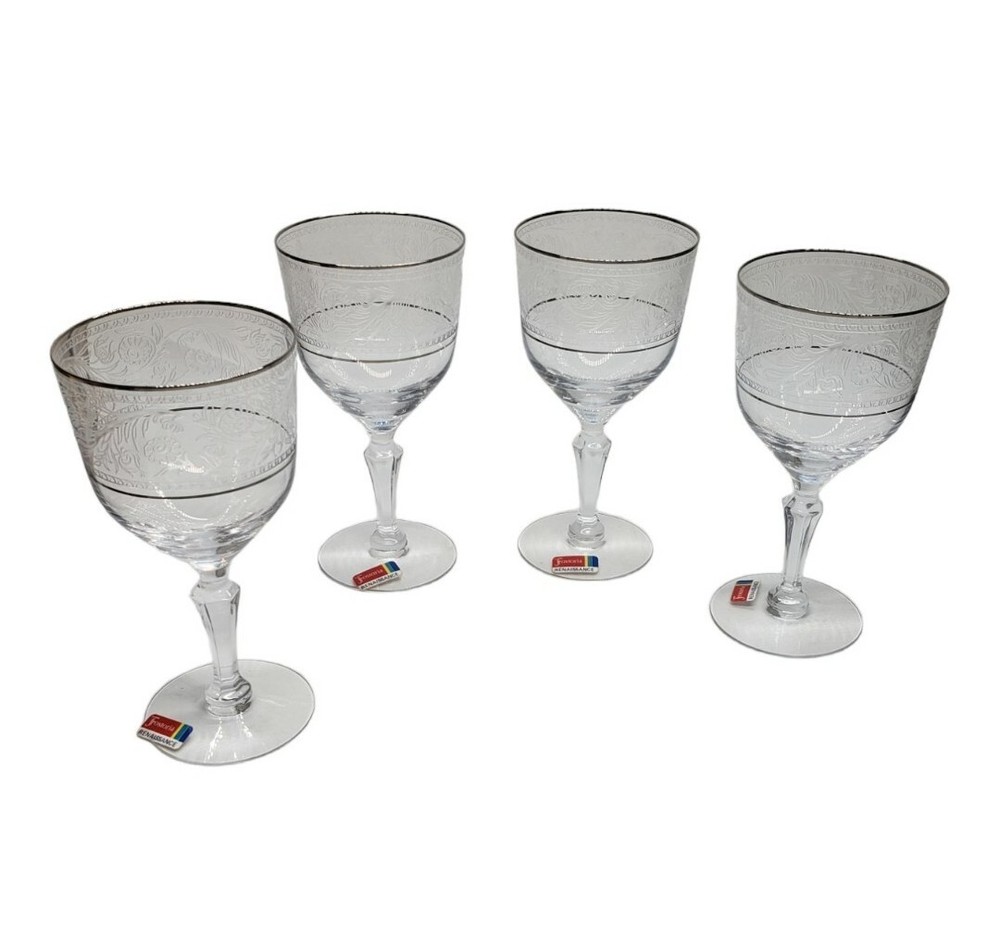 Fostoria Renaissance Crystal Water Goblets Platinum Trim Lot Of 4