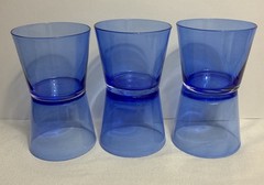 Set Of 6 ~Vintage Cobalt Blue Flare 10 Oz Glasses Rocks 3.25” ~Tiny Scratches