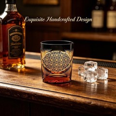 Luxury Handmade Edo Kiriko Whisky Brandy Crystal Cut Glass Amber Black Tumbler
