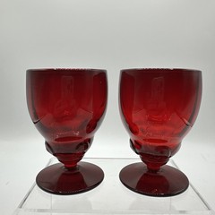 2 Martinsville Moondrops Red 3 5/8″ 5 oz Footed Juice Tumblers Perfect