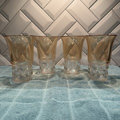 Tiffin King’s Crown Amber Flash Flat Ice Tea Glasses 5-5/8″ Set Of 4 RARE EUC