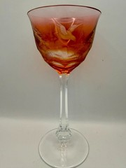 Rare Moser Pattern Hunting Engraved Birds Six Colored Wine Glasses Signed