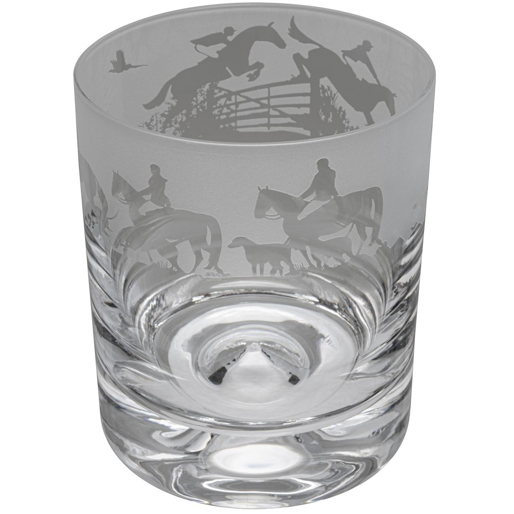 Whiskey Glass Decorated Hunting Scene Sandblast Drinking Tumbler Gift Box Animo
