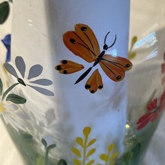 6 Romania Crystal Art Glass Hand Painted Flowers Butterfly Bee Detail