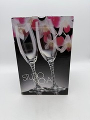 Set of 4 Studio Nova Venice Crystal Champagne Flutes Twisted Stem in Box