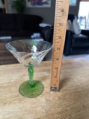Iridescent Uranium Martini Glass with Green Twisted Stem by Tiffin-Franciscan