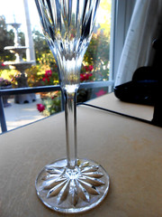Crystal Champagne Flute Uneven Vertical Cuts Cut Stem & Foot Unidentified?