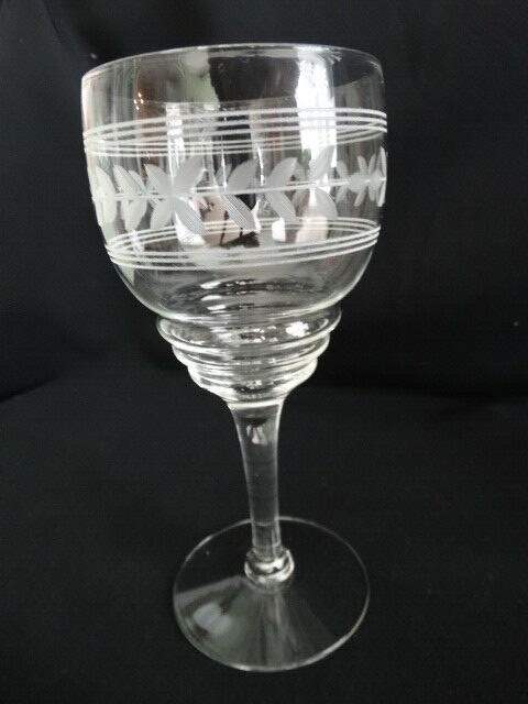 Imperial Glass Clear Grey Cut Glass Horizontal Lines Plant Water Goblet 451 EUC
