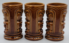 Vintage MCM Tiki Leilani Tiki Tumbler Mug Cup Brown 5 1/8” Set of 3