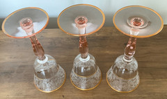 3 Rose Pink, Decoration 889 Wine Sherry Cognac Glasses-Glastonbury Lotus-5 1/2”