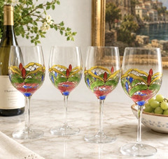 Orleans Romanian Crystal Wine Glasses 4 Colorful Hand-Painted Stained Glass