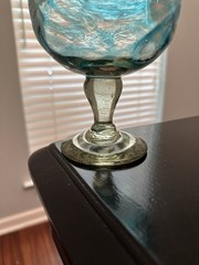 Artisan Turquoise Hand Blown Glass Goblet
