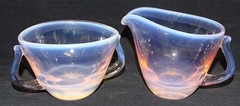 Fostoria USA Seascape Large Cream & Sugar Set Coral Sand Mid Century Opalescent
