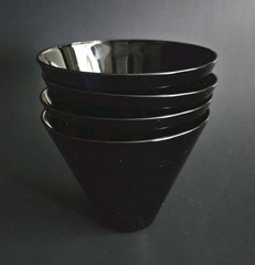 Vintage 1970’s Libbey Jet Black Stemless Martini Glasses Set Of (4)