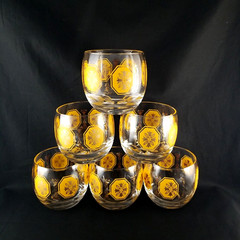 Mid Century Modern Yellow/Orange Tulip Flower Pattern Cocktail Glass Set Of 6