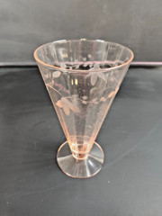 Set of 6 Pink Etched Crystal Wine Goblets – Paneled Optic Floral Pattern