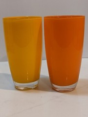 5 ) MCM Vintage Art Deco Drinking Orange/Yellow Acrylic Glasses /Tumblers 6”