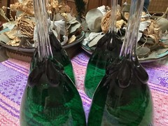 4 PCs MURANO Art Glass Emerald & Clear Ribbed Stem Work Fine Red Wine Glass T70