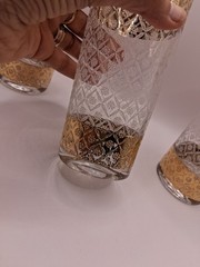 Vtg. Culver Ltd. Scintilla 22K Gold Highball Tumblers 3 Floral Diamond Glasses