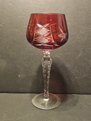 Lausitzer LA15 Ruby Red Hock Wine Glass Cut Foot 8″ Germany