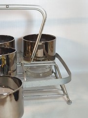 Vtg Bar Caddy & 8 Whiskey Rocks Glasses Silver Ombre Set MCM Dorothy Thorpe