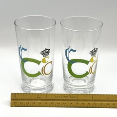 2 Vintage Embossed Monogram C Drinking Glasses Clear Blown Colorful Crown EUC
