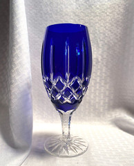 AJKA ARABELLA WATER/TEA GLASS COBALT BLUE CUT TO CLEAR CRYSTAL BOHEMIAN HUNGARY