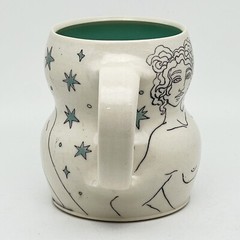 Michele Dross Ceramics Hand Made Art Pottery Mug Cup Woman In The Stars BluGreen