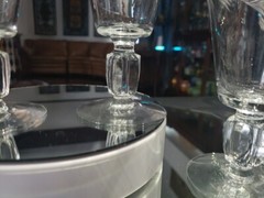 (4) Ice Tea Goblets water Glasses footed tumblers Crystal vine leaf etched
