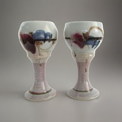 Studio Art Wine/Water Stoneware Handmade 7.5″ Chalice Goblets Mint Condition