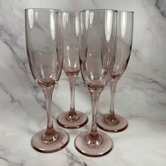 Vintage (4) four Libbey Premiere Pink Long-Stem Champagne Flutes