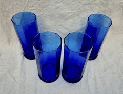 Set Of 4 Anchor Hocking Essex Cobalt Blue 10-Sided Iced Tea Glasses