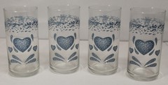 Set of 4 Vintage Corelle Coordinates Corning Blue Hearts Sponge Glasses