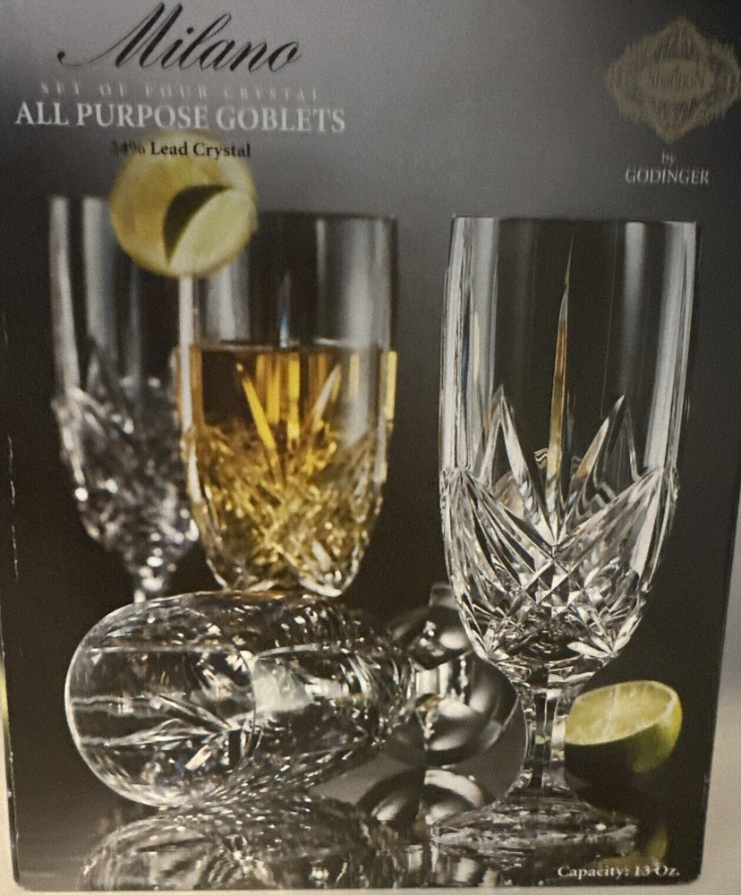 Godinger Milano Shannon Set of 4 Goblets 24% Lead Crystal Item #2525 13oz (NEW)