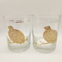 READ 2 WORN GEORGES BRIARD QUAIL PARTRIDGE SET OF LOW BALL GLASSES SIGNED MCM
