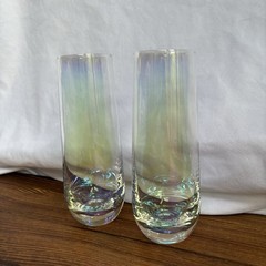 Pair Iridescent Stemless Champagne Flutes Rainbow Luster Toasting Glasses