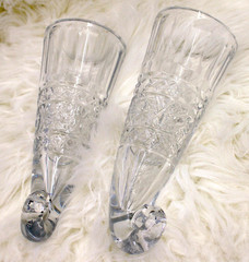 Vintage Russian Cut Crystal Drinking Horns Pair 7.5″ Wine Toast Glasses Curved