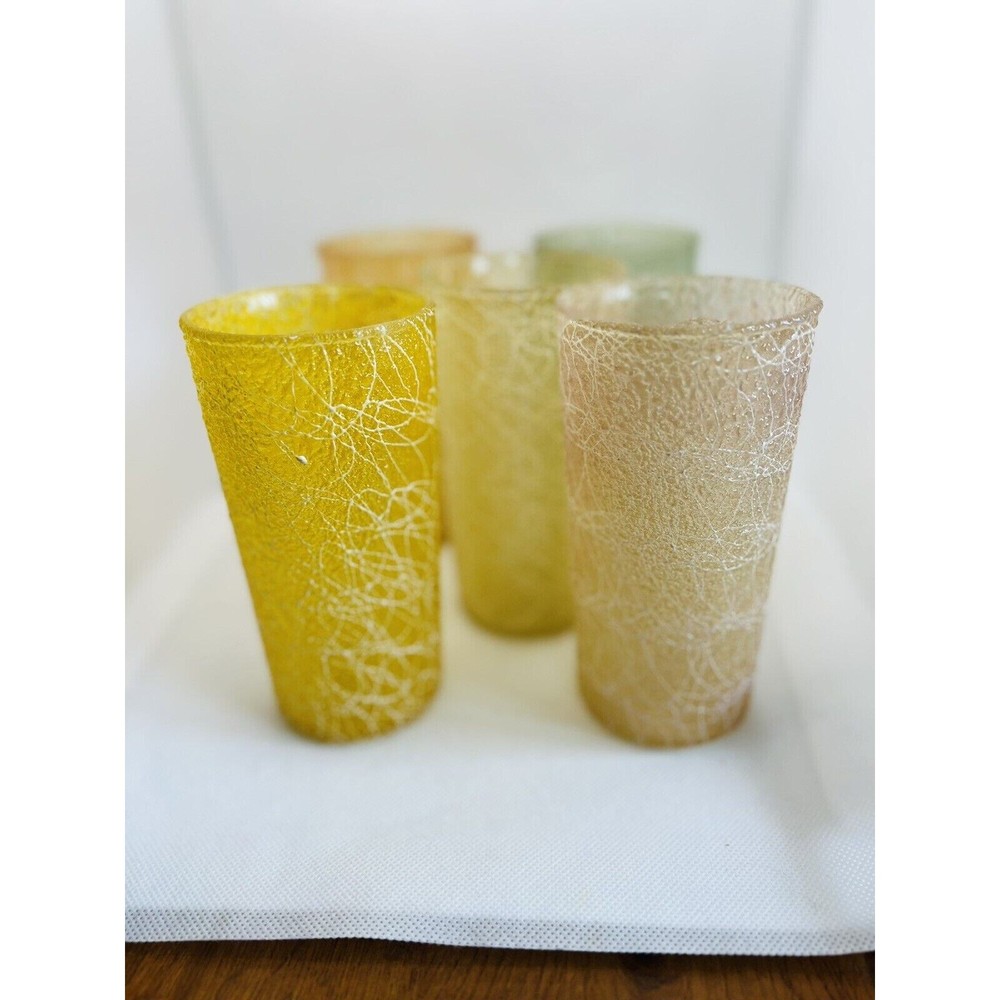 Color Craft 12 Oz Spaghetti String Tumblers Retro Mid Century 1960s Set Of 5