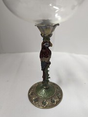 Wine Glass Goblet Bronze Enamel Rhinestone Jeweled Stem Parrot Macaw 8.5″ Tall
