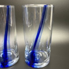LIBBEY Crisa Blue Ribbon Dimpled Twist Swirl 6″ Glasses 16 Oz EUC, SET OF 2