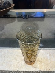 Anchor Hocking Lido Milano Crinkle Glass Large Iced Tea Tumbler Amber Honey Gold
