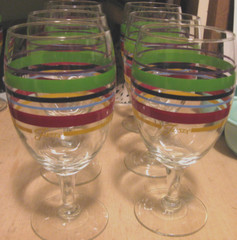 Set of 6 FiestaWare Striped Wine, Water, Goblet Glasses 7 1/4″ tall NOS