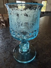 VTG Daisy & Cube Etched Water Goblet L.G. Wright Black Forest Moose Deer Dog
