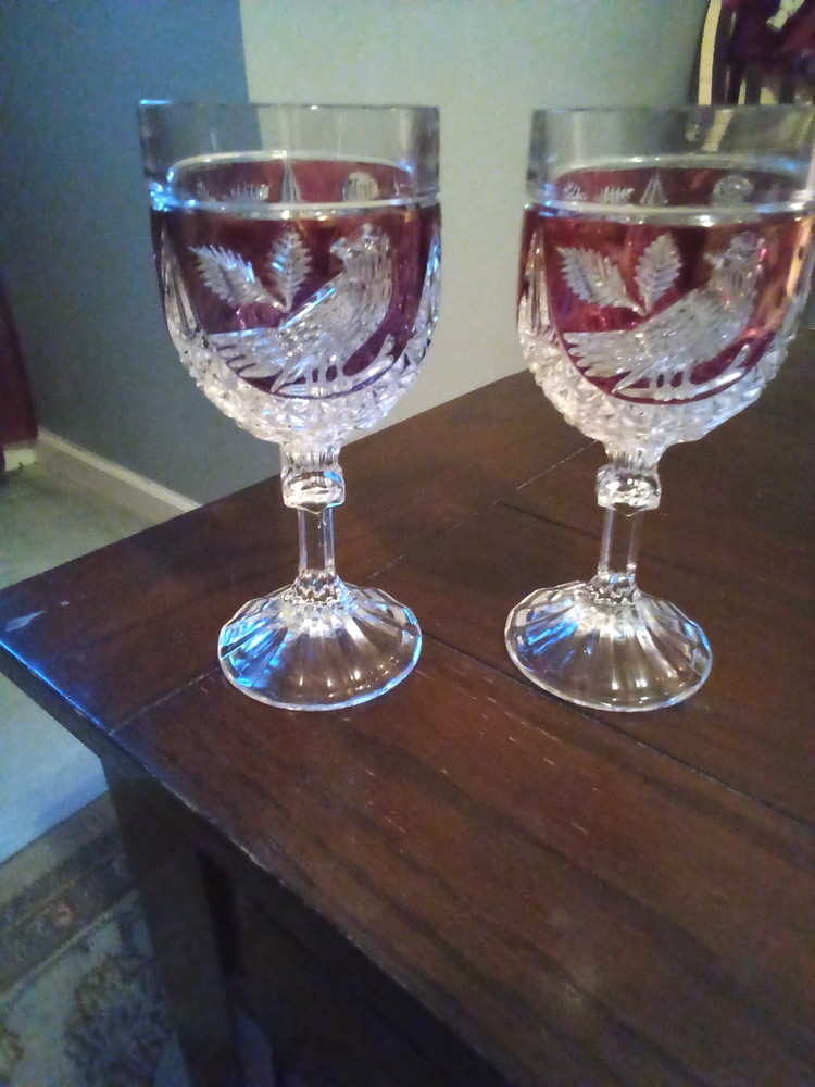 VTG Hofbauer Byrdes Collection Ruby 7” Crystal Water Goblets /Wine Glasses Set