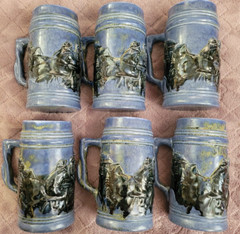 Lot Of 6 Handmade By Joy Vintage 1968 5.25″ Blue Winter Steins Glasses OOAK