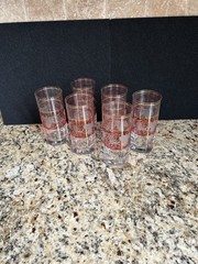 6 Vintage Bohemian Cranberry cut-to-clear Highball Tumblr glasses