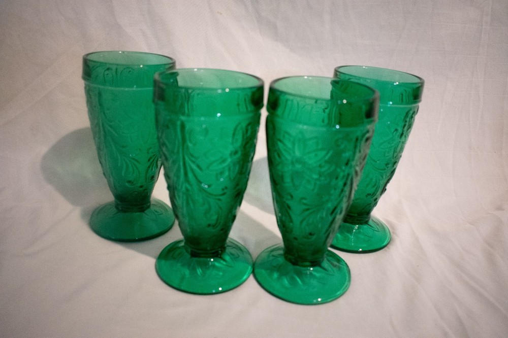 Set of 4 Tiara Indiana Sandwich Glass Spruce Green Iced Tea Glasses
