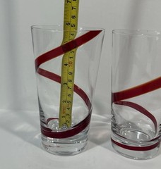 Pier One Swirline Red Swirl 2 Pce Set Tumblers Highball Glasses RETIRED PATTERN