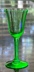 Vintage Uranium Glass Cordials MCM Tiffin Franciscan Optic Panel ? 1 Pair