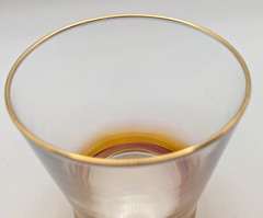 Vintage Amber Fade Rocks Glass Gold Rim Lowball Cocktail Tumbler Barware